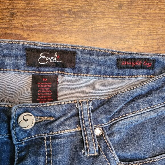Earl Jeans Womens 10 Straight Leg Embellished Button Flap Mid Rise Medium Wash - Picture 5 of 11